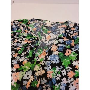 H&M Size‎ XL Button Up Crop Top Boho Waist Tie V-Neck, Black floral